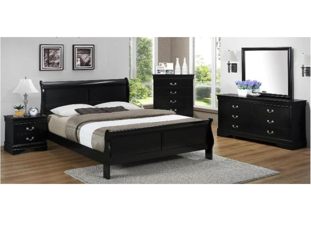 Louis Phillip Black Sleigh Bed Set