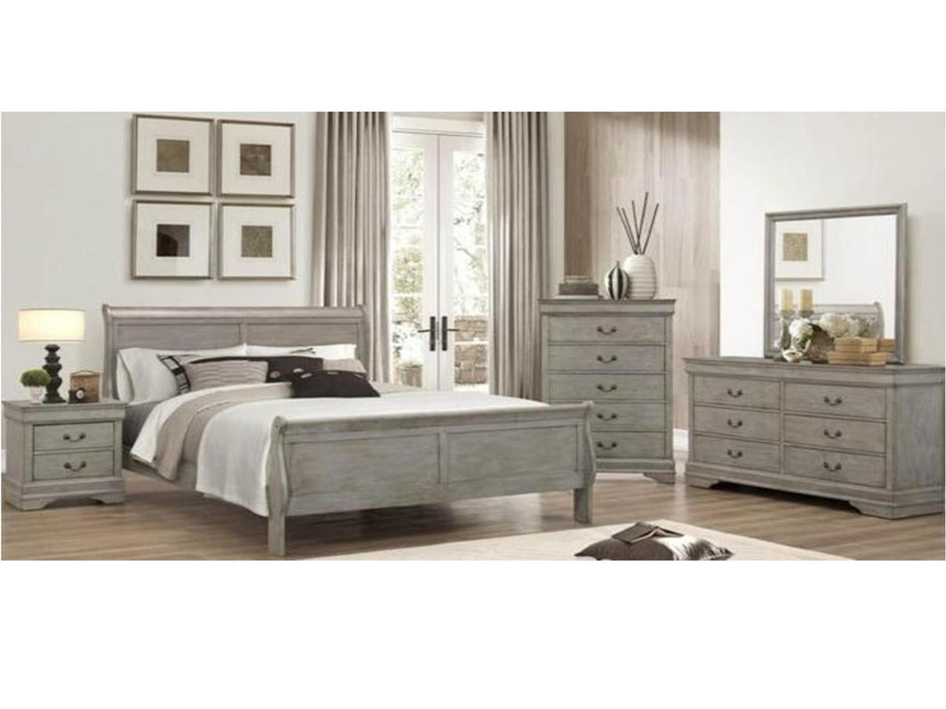 Louis Phillip Grey Sleigh Bed Set